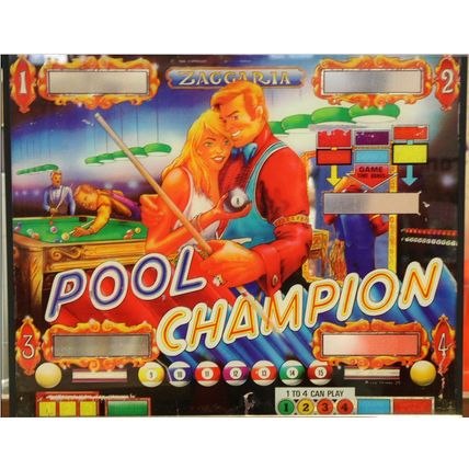 Zaccaria Pool Champion 1985 pinball Translite/Backglass Machine Cabinet,pinball