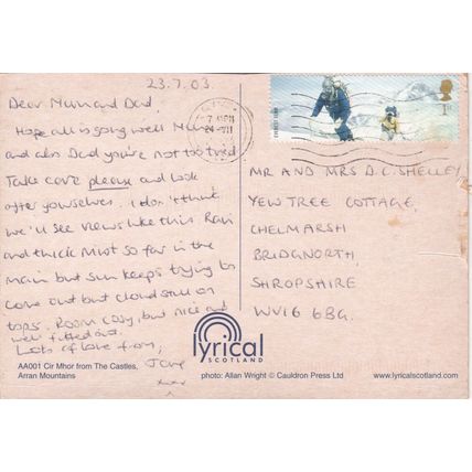Cir Mhor Arran Mountains Postcard posted damaged top