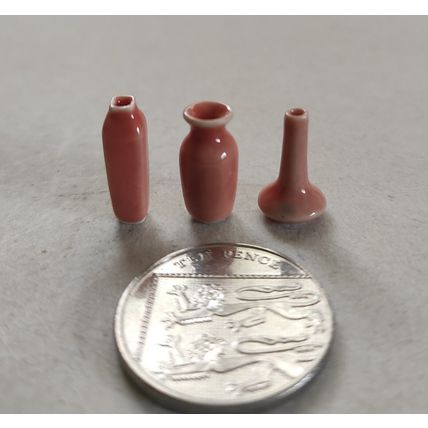 DOLLS HOUSE POTTERY VASES - SET OF 3 - PINK