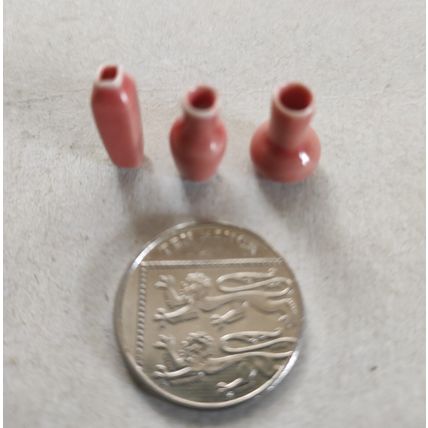 DOLLS HOUSE UNUSUAL POTTERY VASES - SET OF 3 - PINK