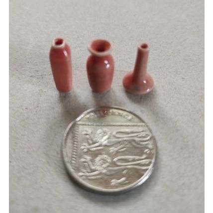 DOLLS HOUSE POTTERY VASES - SET OF 3 - PINK