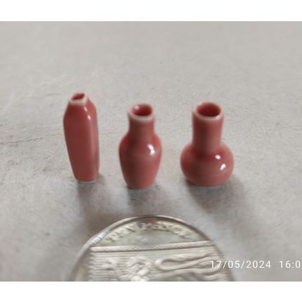 DOLLS HOUSE UNUSUAL POTTERY VASES - SET OF 3 - PINK