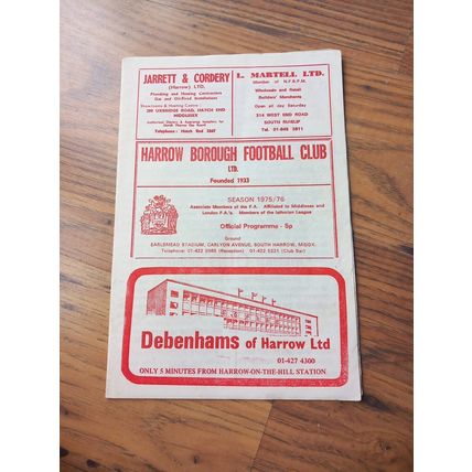 1975/76 Harrow Borough vs Finchley - Isthmian League * FREE P&P *