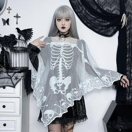 Womens Girls Cape Shawl Breathable Skeleton Poncho Cosplay Cover Up See-through