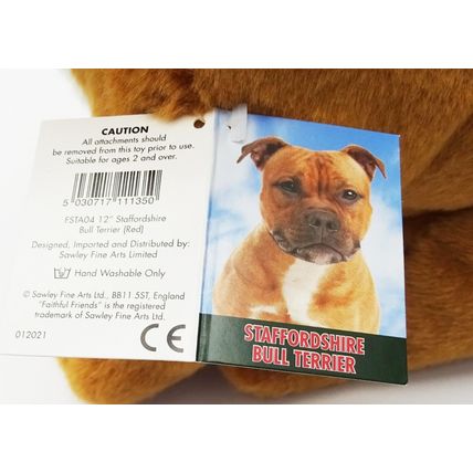 Amstaff Staffie Staffordshire Bull Terrier 12" Plush Black, Blue, Brindle or Red