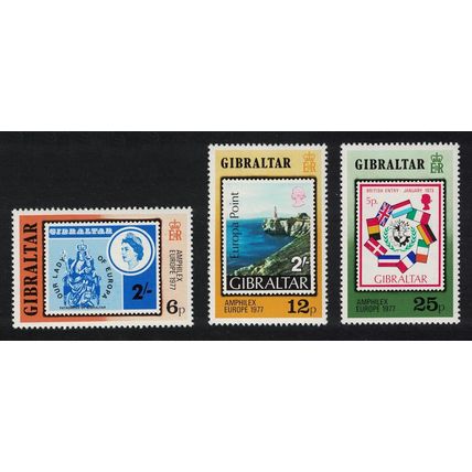 Gibraltar Amphilex 77 Stamp Exhibition 3v 1977 MNH SG#390-392 Sc#356-358