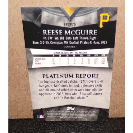 TOPPS 2014 BOWMAN PLATINUM REESE McGUIRE PURPLE ROOKIE CARD #BPCP79