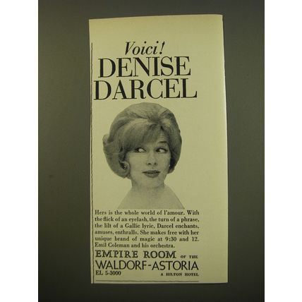 1961 Waldorf-Astoria Empire Room Advertisement - Denise Darcel