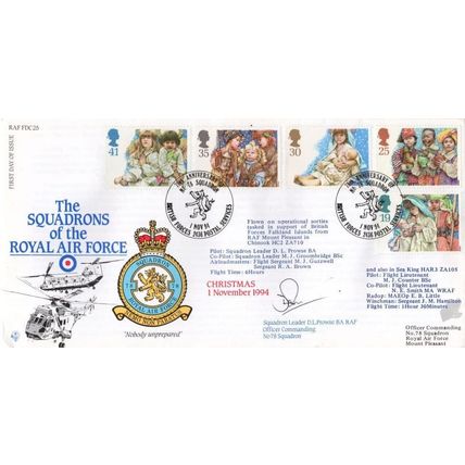 Squadrons Of The Royal Air Force Christmas 1994 Flown Hand Signed FDC