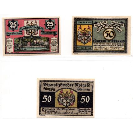 1921 Germany Visselhovede Notgeld Set of 3 Notes (1524)