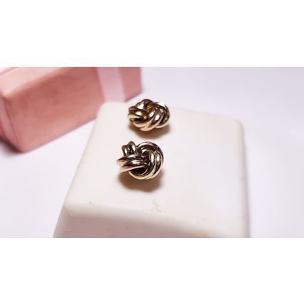 Estate 3/8" wide 14Kt Rose and Yellow Gold Love Knot Screw Back Earrings #22481