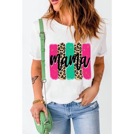 White mama Leopard Brush Stroke Graphic Print T Shirt