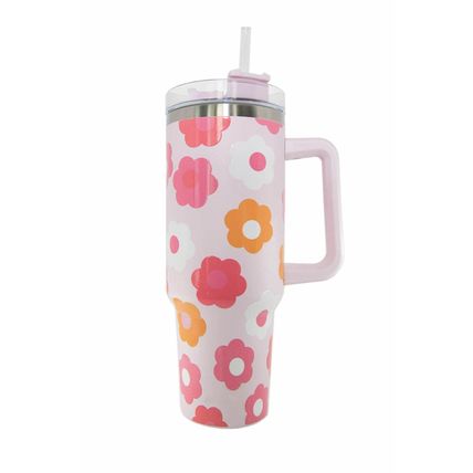 Multicolor Flower Print Handled Stainless Steel Vacuum Cup
