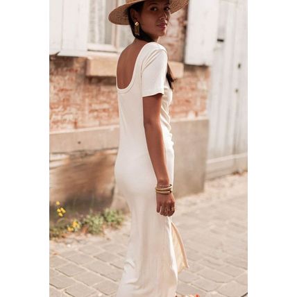 Beige V Neck Ruched Button Front French T-shirt Dress