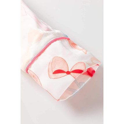 White Bow Knot Print Lapel Collar Wide Leg Satin Pajama Set