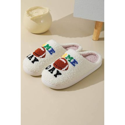 White GAME DAY Rugby Football Plush Slippers