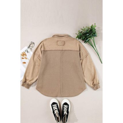 Goat Mineral Wash Textured Patchwork Loose Fit Shacket