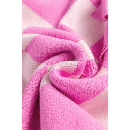 Pink Checkerboard Half Button Collared Drop Shoulder Sweater