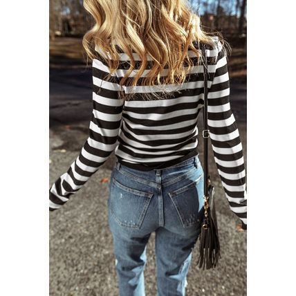 Black Stripe Slim Fit High Neck Knit Sweater
