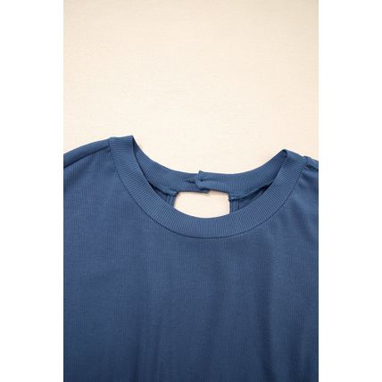 Ashleigh Blue Knit Open Back Cap Sleeve Drawstring Romper