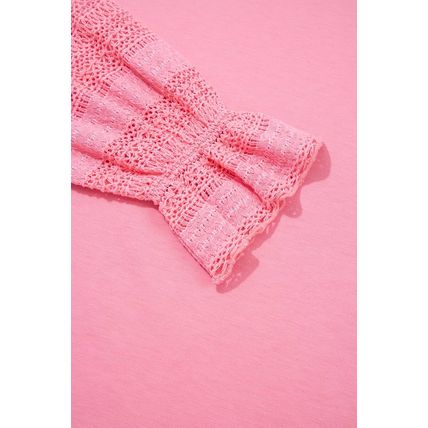 Sachet Pink Drop Shoulder Lace Ruffled Sleeve Patchwork Loose Sweatshirt