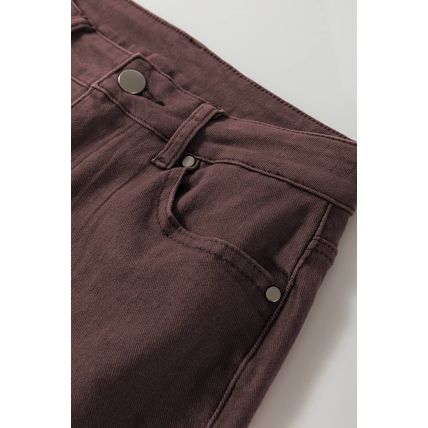 Coffee Loose Straight High Waist Solid Color Jeans