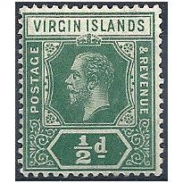 Virgin Islands 1913.SG69 1/2d Green Mounted Mint.