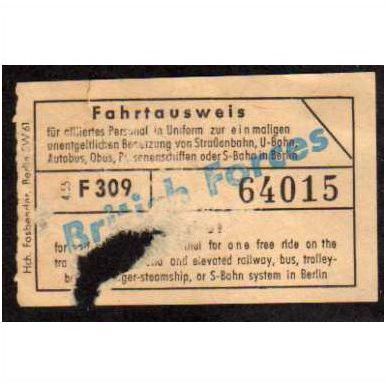 BRITISH FORCES 'FAHRTAUSWEIS' (BERLIN TRAM) FREE RIDE TICKET (EBID2034)