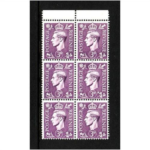 GREAT BRITAIN 1941 GEORGE VI SG 490 3d PALE VIOLET BLOCK 6 VALS U/M MINT