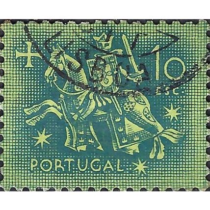 PORTUGAL, King Dinis, horseback, blue green 1953, 10Esc