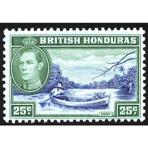 British Honduras KGVI 1938 25c Blue & Green Mounted Mint MM SG 157 Sc 122 stamp