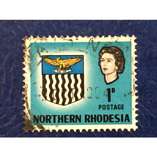 Northern Rhodesia QEII 1963 1d Light Blue Used SG 76 Sc 76 Stamp Arms