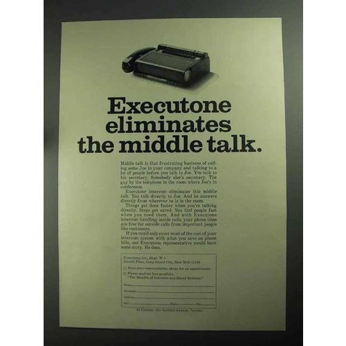 1968 Executone Intercom Ad - Eliminates Middle Talk