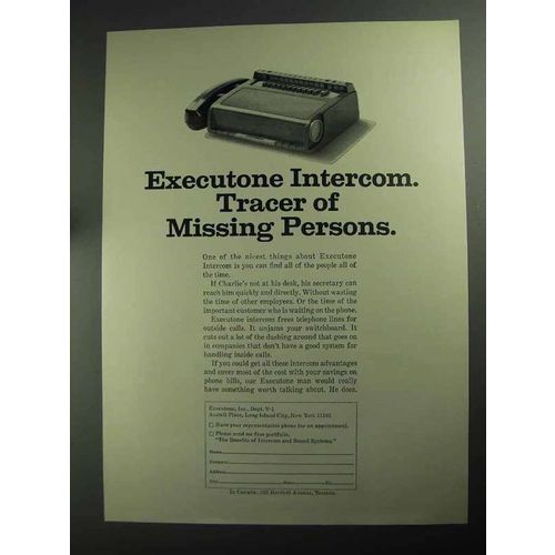 1968 Executone Intercom Ad - Tracer of Missing Persons