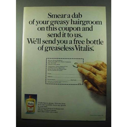 1969 Vitalis Hairgroom Ad - Smear A Dab of Greasy On