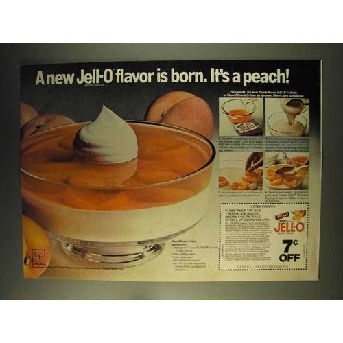 1976 Jell-O Peach Gelatin Ad - A New Flavor is Born