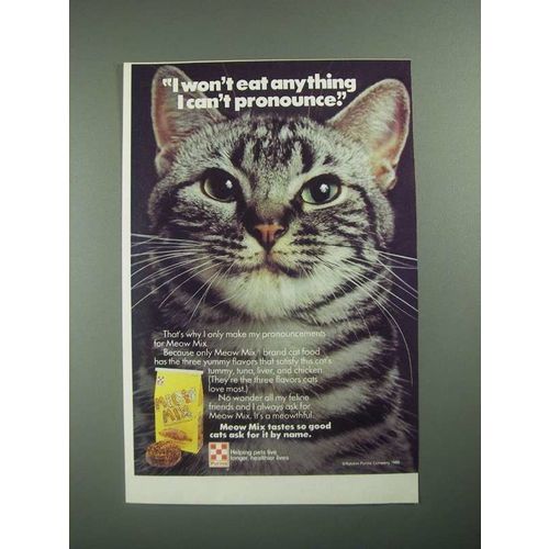 1987 Purina Meow Mix Ad - Won't Eat Anything I Can't Pronounce