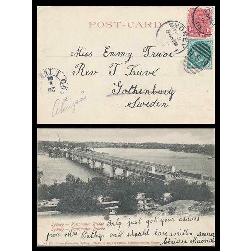 Australia NSW Postcard Sydney to Sweden 1904 redirect