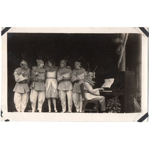Real Picture Postcard Theatre Troup Actors & Actress Fairies Imps Piano