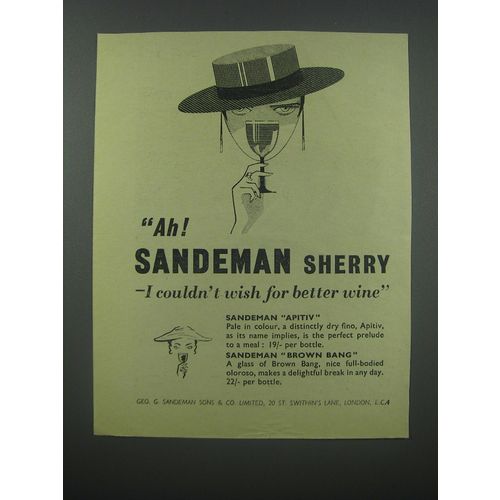1954 Sandeman Sherry Advertisement - Ah! Sandeman Sherry