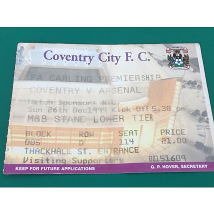 Coventry City v Arsenal 1999/2000 Premiership Football Ticket Stub