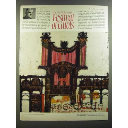 1964 BP Oil Ad - art by Janet Archer - Dr. Alec Vidler talks Festival of Carols