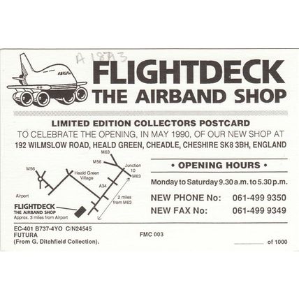 Futura Boeing B737 4Y0 Flightdeck Advertising Card Civil Aviation Card (A18793)