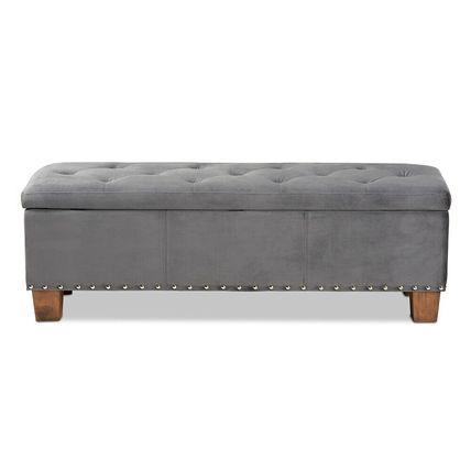Padded Velvet Ottoman Storage Bed Bench Button-Tufted Nail Head Teal Blue Gray