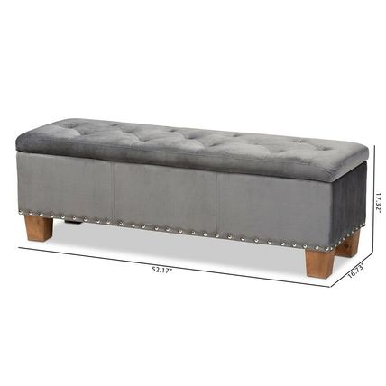 Padded Velvet Ottoman Storage Bed Bench Button-Tufted Nail Head Teal Blue Gray