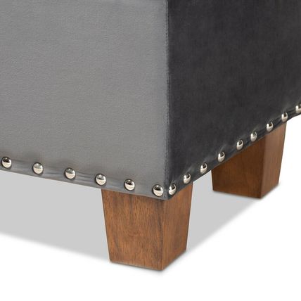 Padded Velvet Ottoman Storage Bed Bench Button-Tufted Nail Head Teal Blue Gray