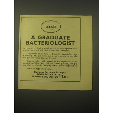 1966 Domestos Limited Ad - Domestos Limited A Graduate Bacteriologist
