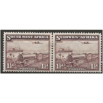 South West Africa 1937 SG97 1 1/2d Purple-Brown PAIR Mounted Mint ..