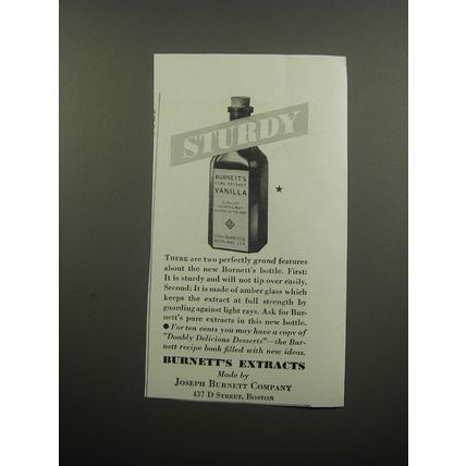 1933 Burnett's Pure Extract Vanilla Ad - Sturdy