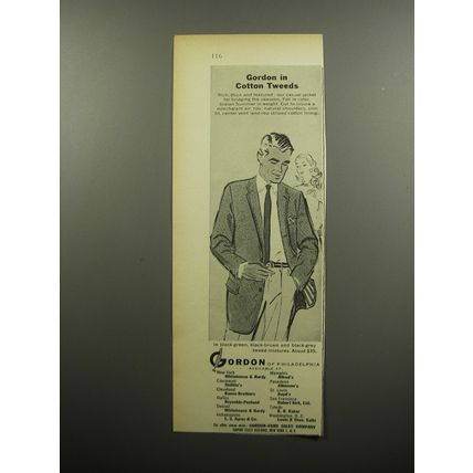 1955 Gordon of Philadelphia Ad - Gordon in Cotton Tweeds
